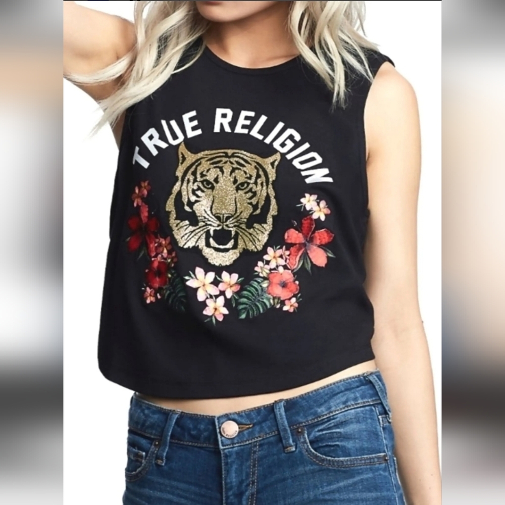NWOT True Religion Floral Embroidered Tank Top Size L